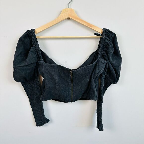 REVOLVE Bardot Tie Front Blouse Cropped Puff Sleeve Summer 10 Large - Picture 5 of 5